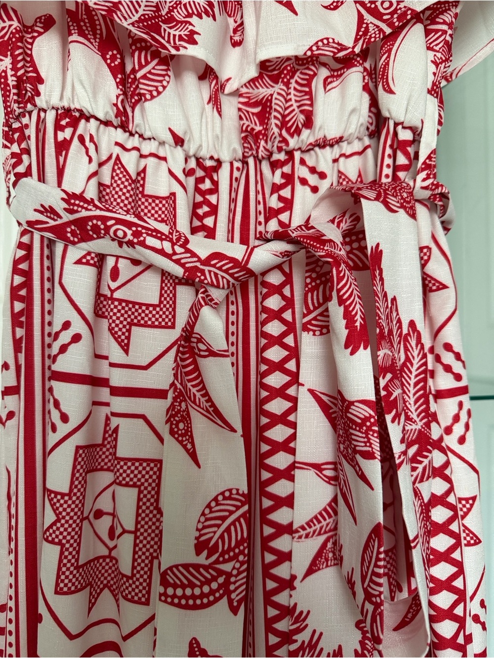 Kids Red and White Printed Dress